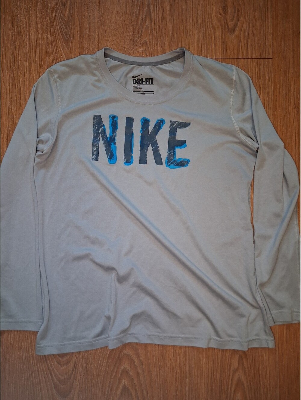 Nike Dri Fit Long Sleeve Shirt Womens Large Gray Big Logo